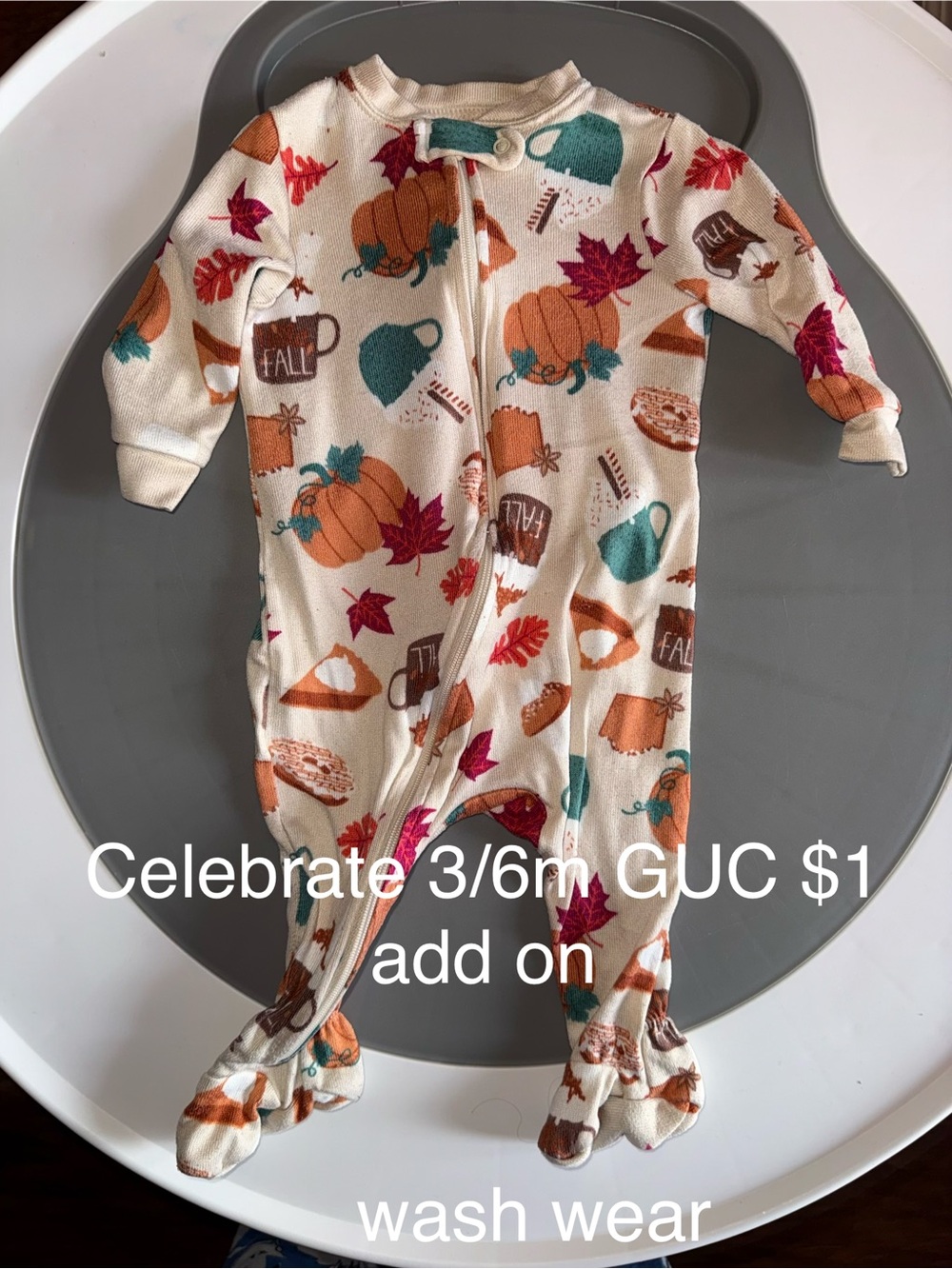 Celebrate It Cream Fall Pumpkin & Mug Footed One-Piece for Babies